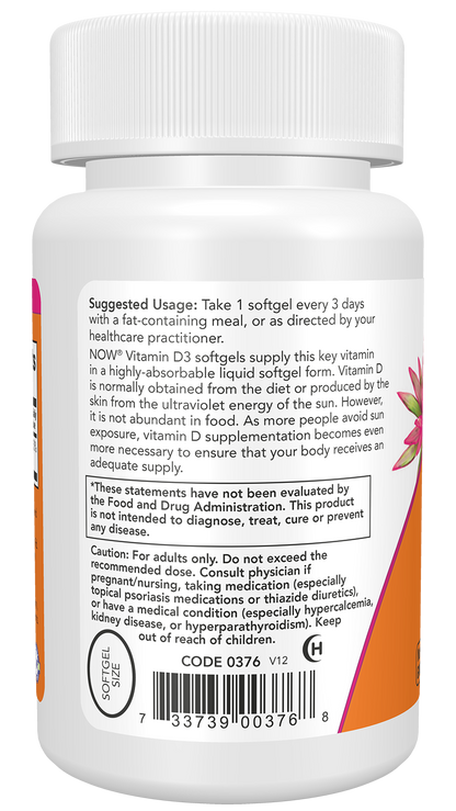 NOW Supplements, Vitamin D-3 10,000 IU, Structural Support*, 120 Softgels