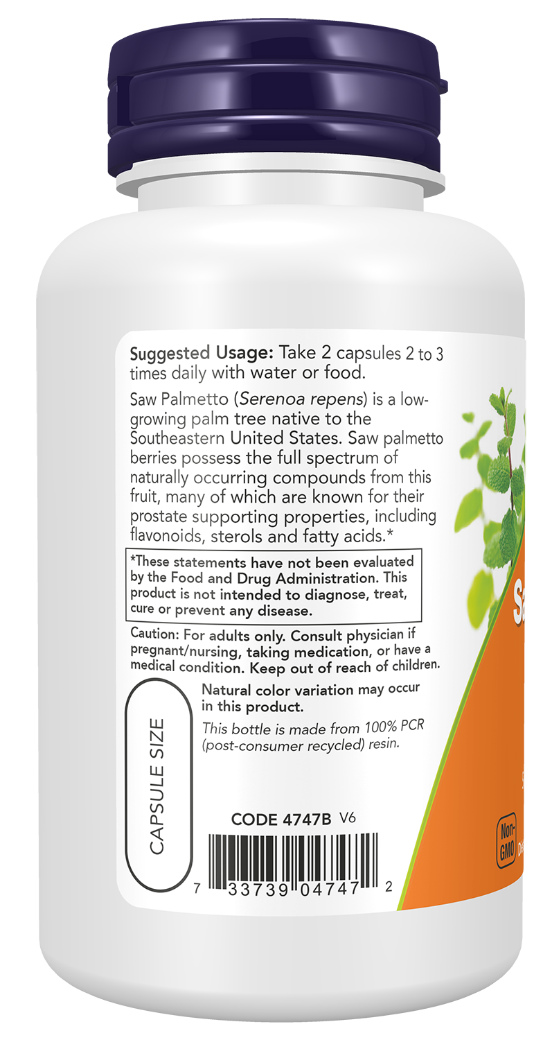 NOW Supplements, Saw Palmetto Berries 550 mg, Men's Health*, 100 Veg Caps