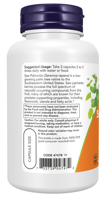 NOW Supplements, Saw Palmetto Berries 550 mg, Men's Health*, 100 Veg Caps