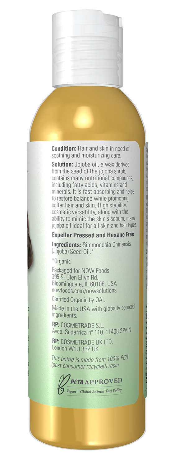 NOW Solutions, Organic Jojoba Oil, Moisturizing Multi-Purpose, 4 fl. oz