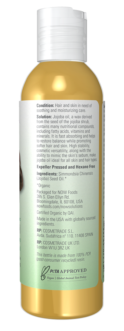 NOW Solutions, Organic Jojoba Oil, Moisturizing Multi-Purpose, 4 fl. oz