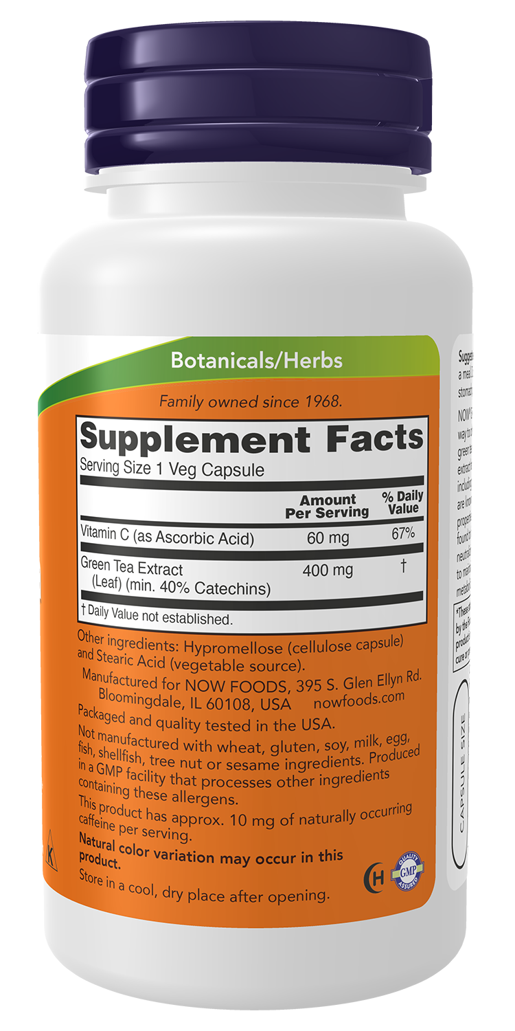 NOW Supplements, Green Tea Extract 400 mg with Vitamin C, 100 Veg Caps