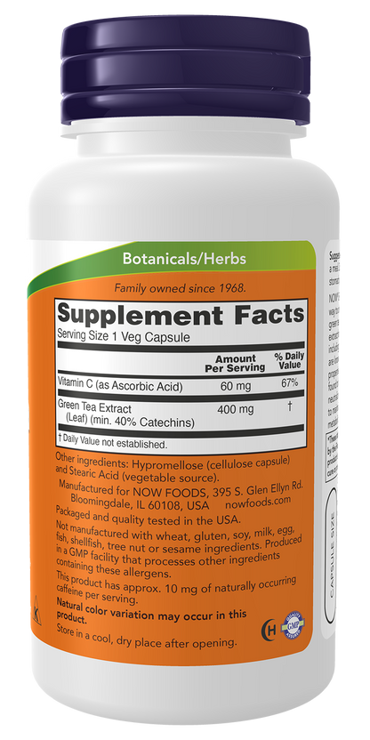 NOW Supplements, Green Tea Extract 400 mg with Vitamin C, 100 Veg Caps