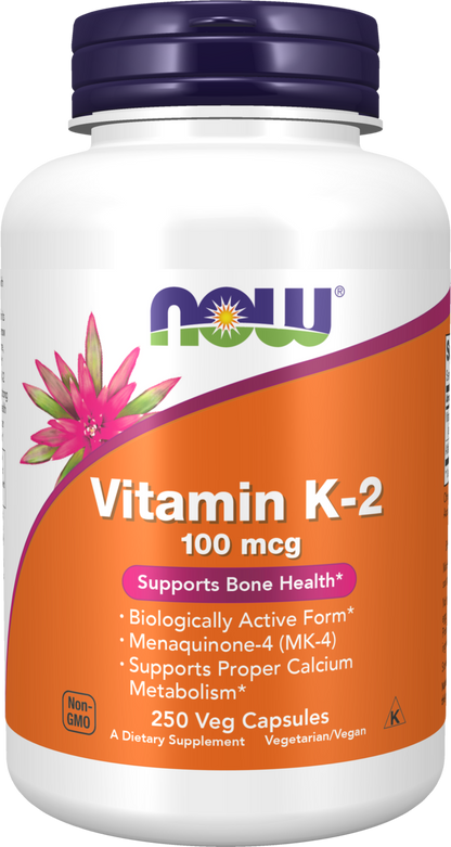 NOW Supplements, Vitamin K-2 100 mcg, Menaquinone-4 (MK-4), 250 Veg Caps
