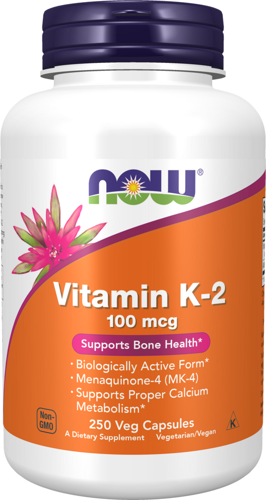 NOW Supplements, Vitamin K-2 100 mcg, Menaquinone-4 (MK-4), 250 Veg Caps