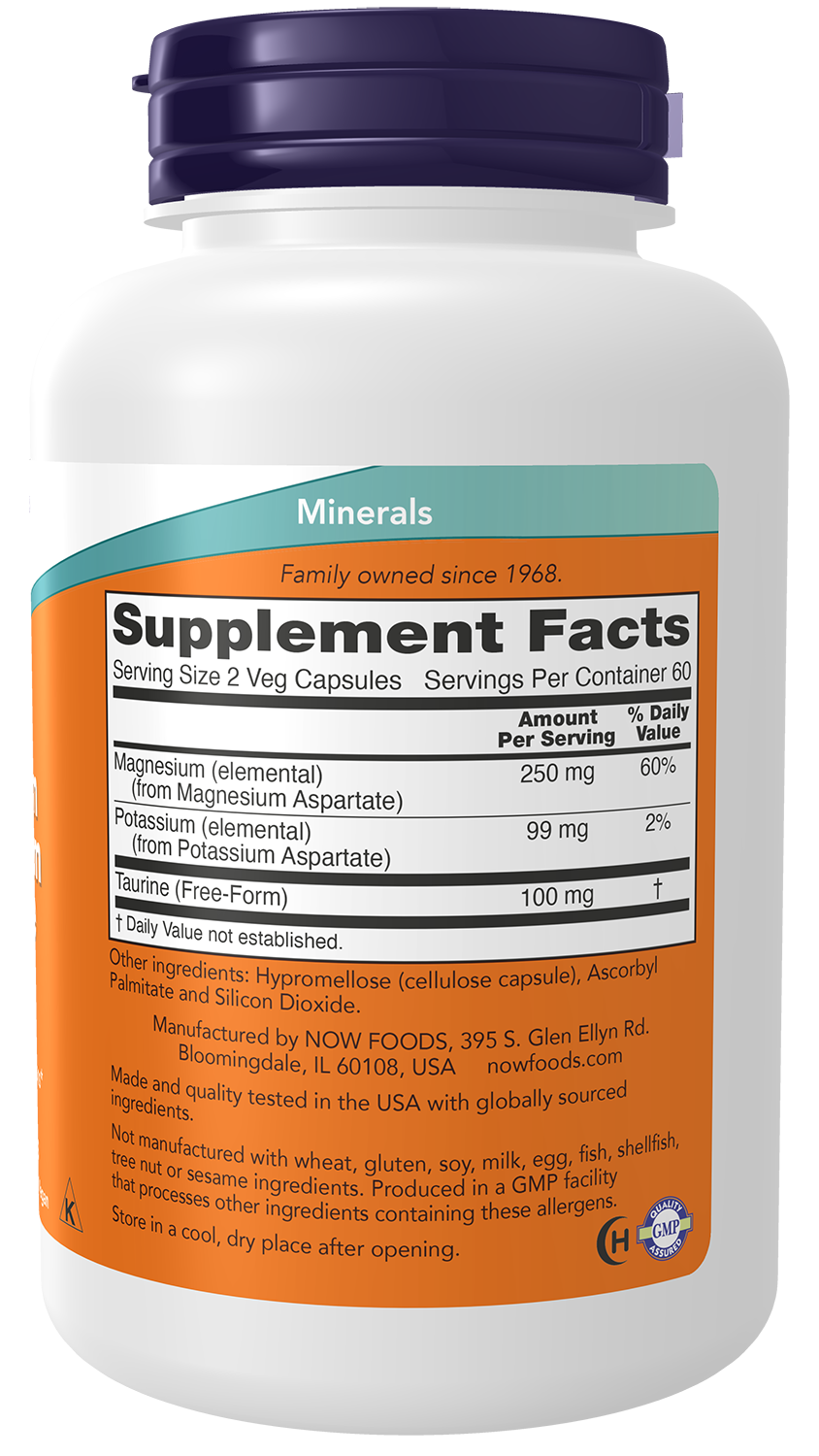 NOW Supplements, Magnesium & Potassium Aspartate with Taurine, 120 Veg Caps