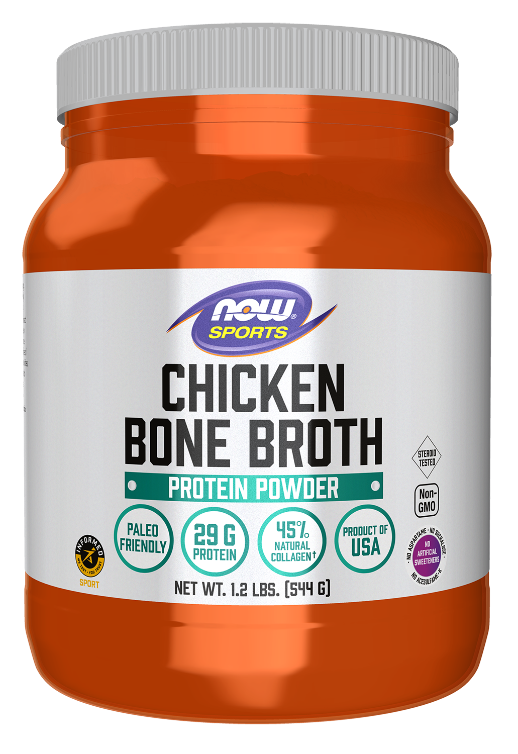 NOW Sports, Chicken Bone Broth Powder, Naturally Occurring Collagen, 1.2 lb
