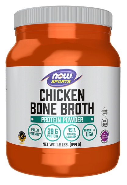NOW Sports, Chicken Bone Broth Powder, Naturally Occurring Collagen, 1.2 lb