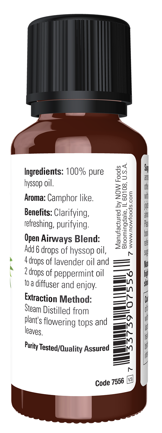 NOW Essential Oils, Hyssop Oil, Undiluted, Steam Distilled, 1 fl. oz