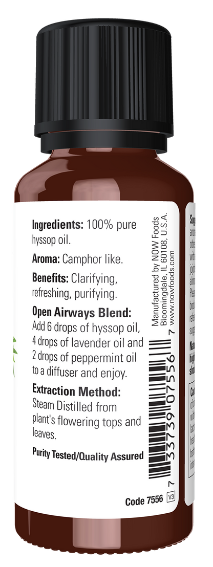 NOW Essential Oils, Hyssop Oil, Undiluted, Steam Distilled, 1 fl. oz