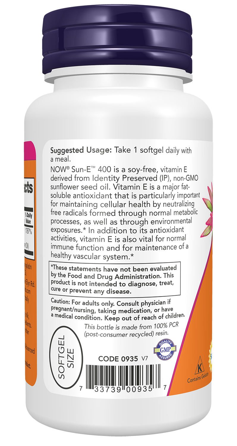 NOW Supplements, Sun-E™ 400 IU with d-alpha Tocopherol, 60 Softgels