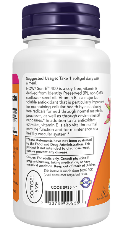 NOW Supplements, Sun-E™ 400 IU with d-alpha Tocopherol, 60 Softgels