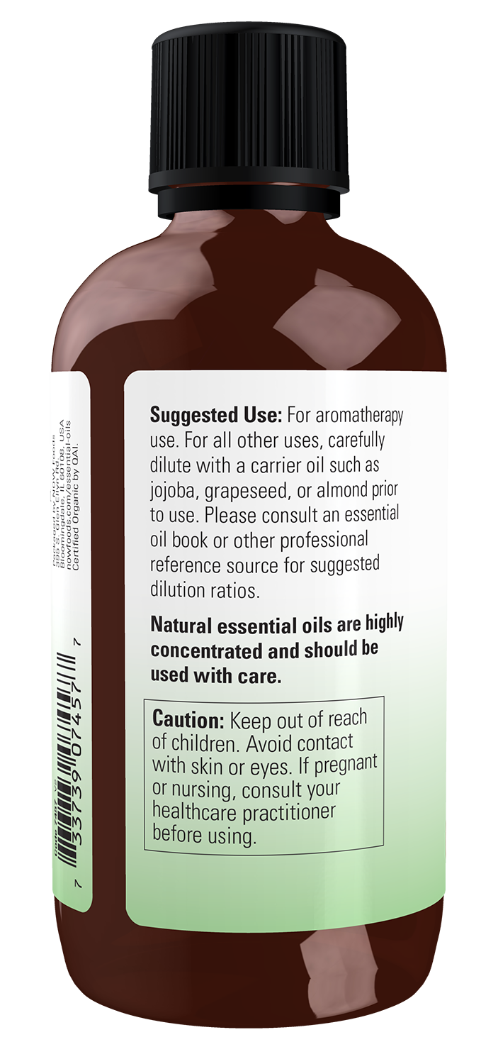NOW Essential Oils, Organic Peppermint Oil, Steam Dist., Undiluted,4 fl. oz