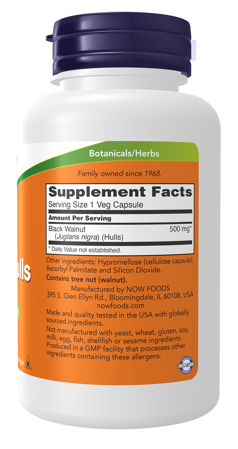 NOW Supplements, Black Walnut Hulls 500 mg, Herbal Supplement, 100 Veg Caps