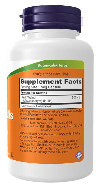 NOW Supplements, Black Walnut Hulls 500 mg, Herbal Supplement, 100 Veg Caps