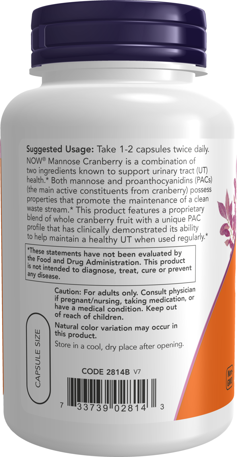 NOW Supplements, Mannose Cranberry, Dual Action Formula*, 90 Veg Caps