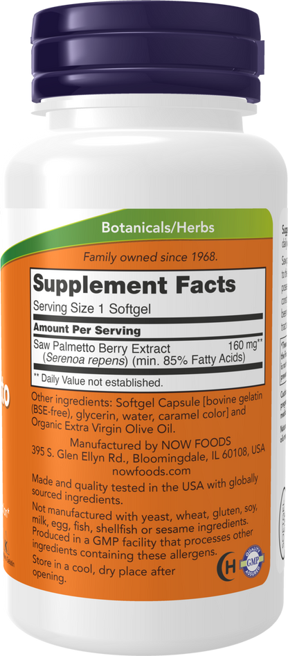 NOW Supplements, Saw Palmetto Extract 160 mg, Men's Health*, 120 Softgels