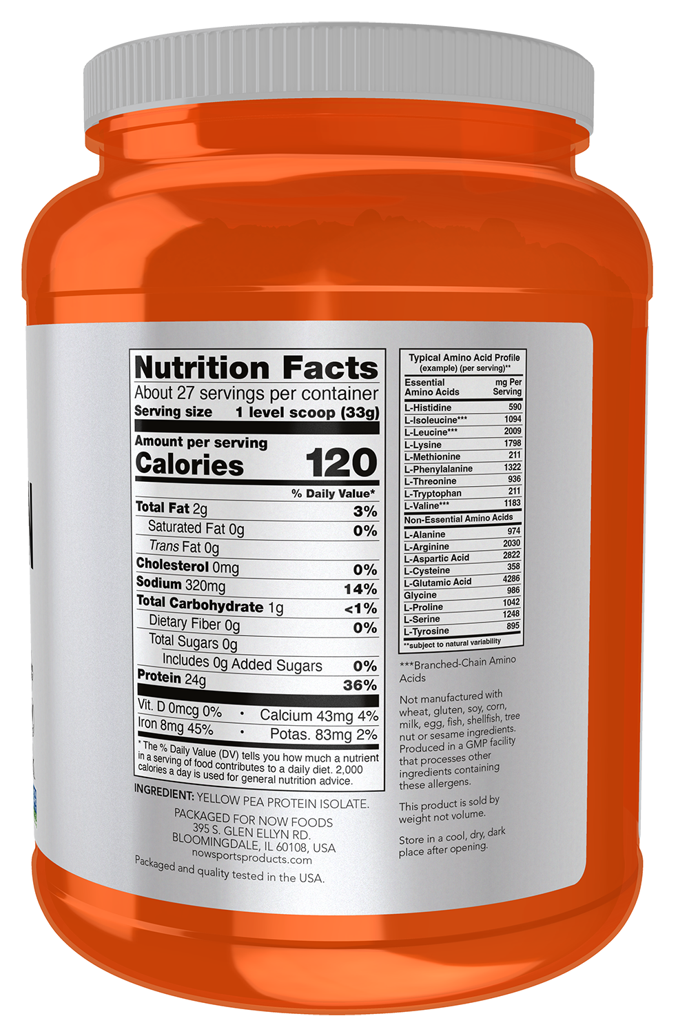 NOW Sports, Pea Protein 24 g, Mixes Easily, Unflavored Powder, 2 lbs