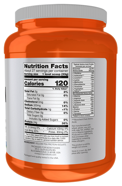 NOW Sports, Pea Protein 24 g, Mixes Easily, Unflavored Powder, 2 lbs