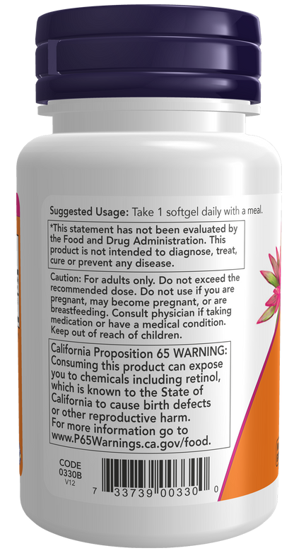 NOW Supplements, Vitamin A 10,000 IU, Eye Health*, 100 Softgels