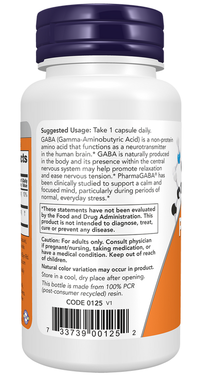 NOW Supplements, PharmaGABA 100 mg with Magnesium Citrate, 90 Veg Caps