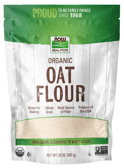 NOW Foods, Organic Oat Flour, Whole Grain, Good Source of Fiber, 20 oz