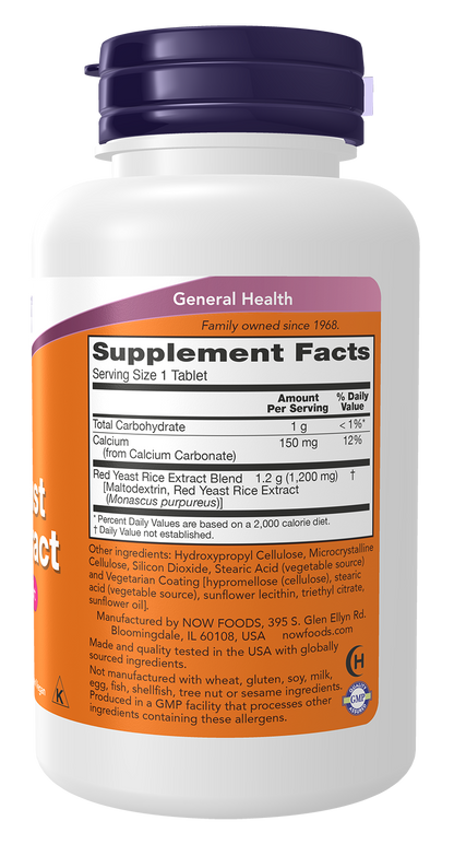 NOW Supplements, Red Yeast Rice 1,200 mg, Nutritional Support, 60 Tablets