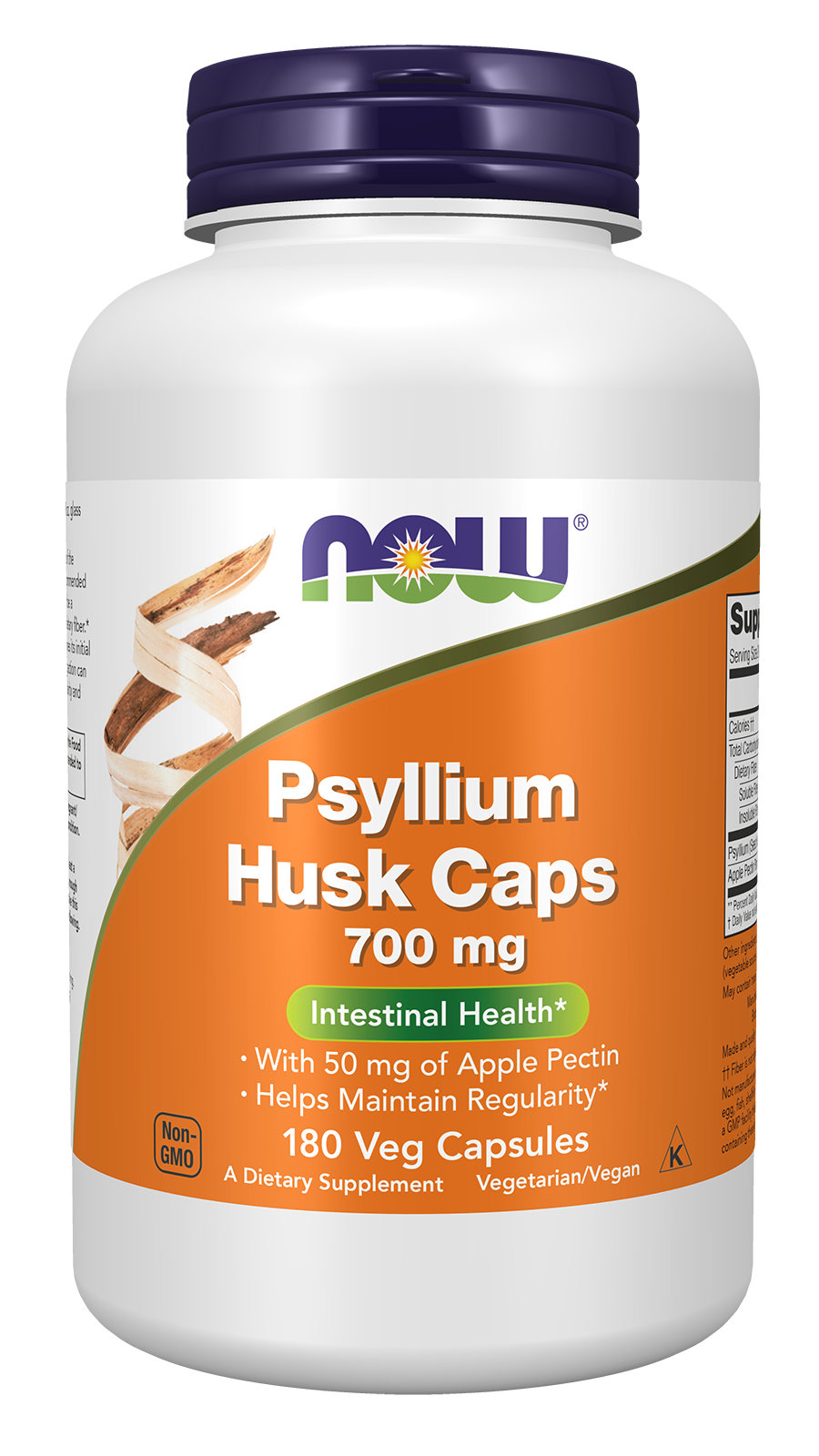 NOW Supplements, Psyllium Husk Caps 700 mg with Apple Pectin, 180 Veg Caps
