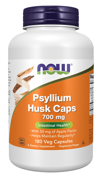 NOW Supplements, Psyllium Husk Caps 700 mg with Apple Pectin, 180 Veg Caps