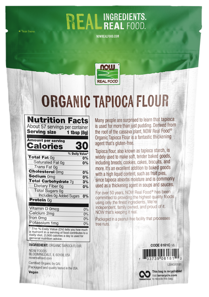 NOW Foods, Organic Tapioca Flour, Gluten-Free, Flour Replacement, 16 oz