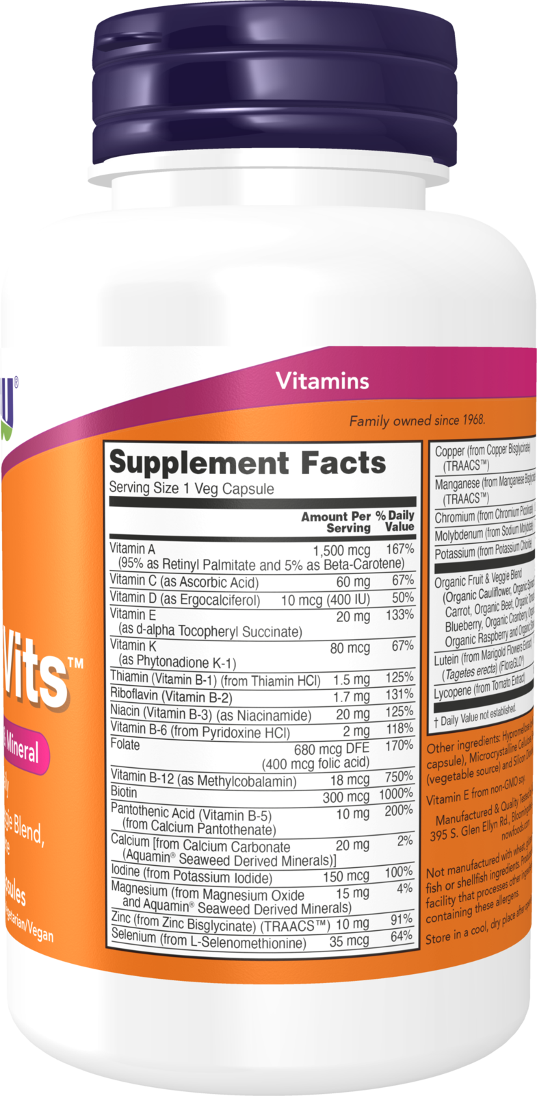 NOW Supplements, Daily Vits™, One Tablet Daily, 120 Veg Caps