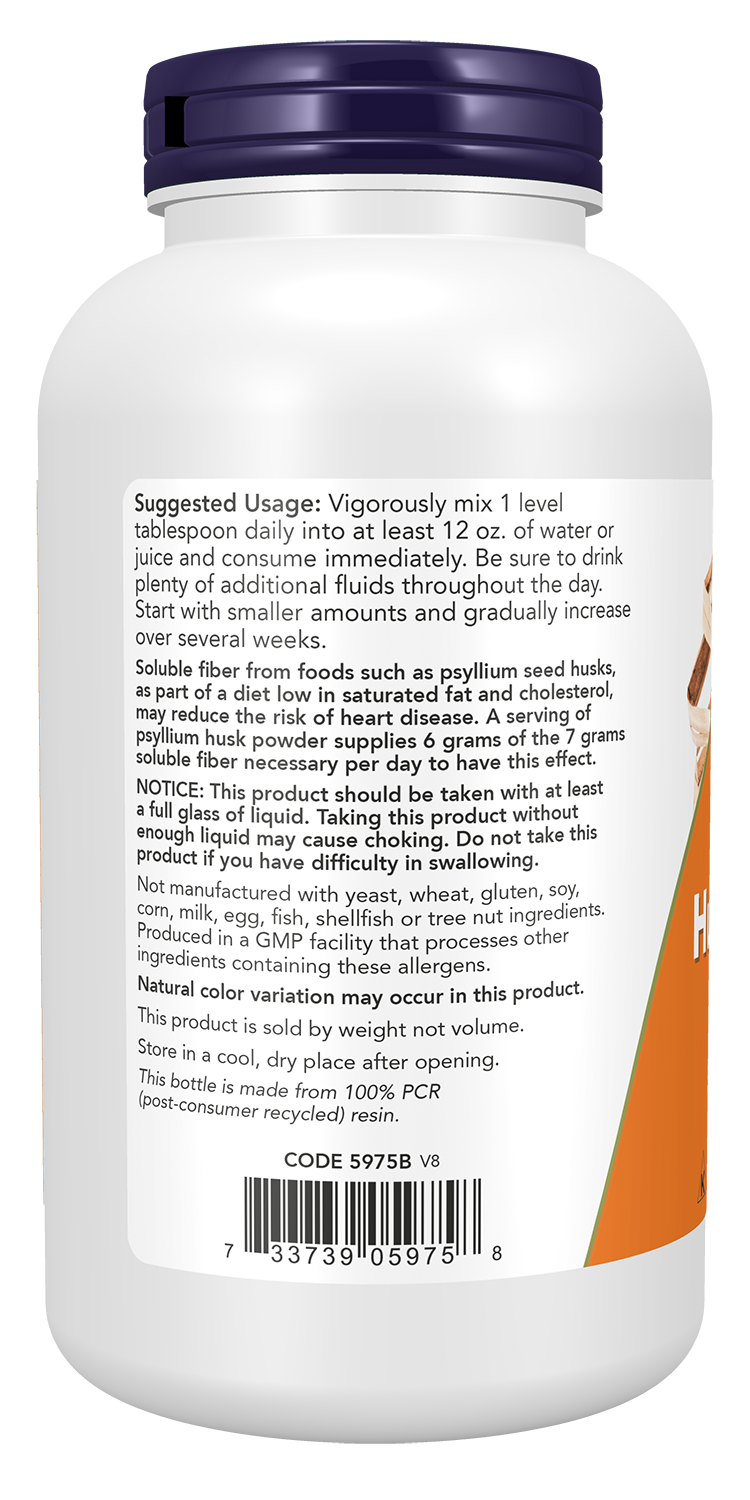 NOW Supplements, Psyllium Husk Powder, Soluble Fiber, 12-oz