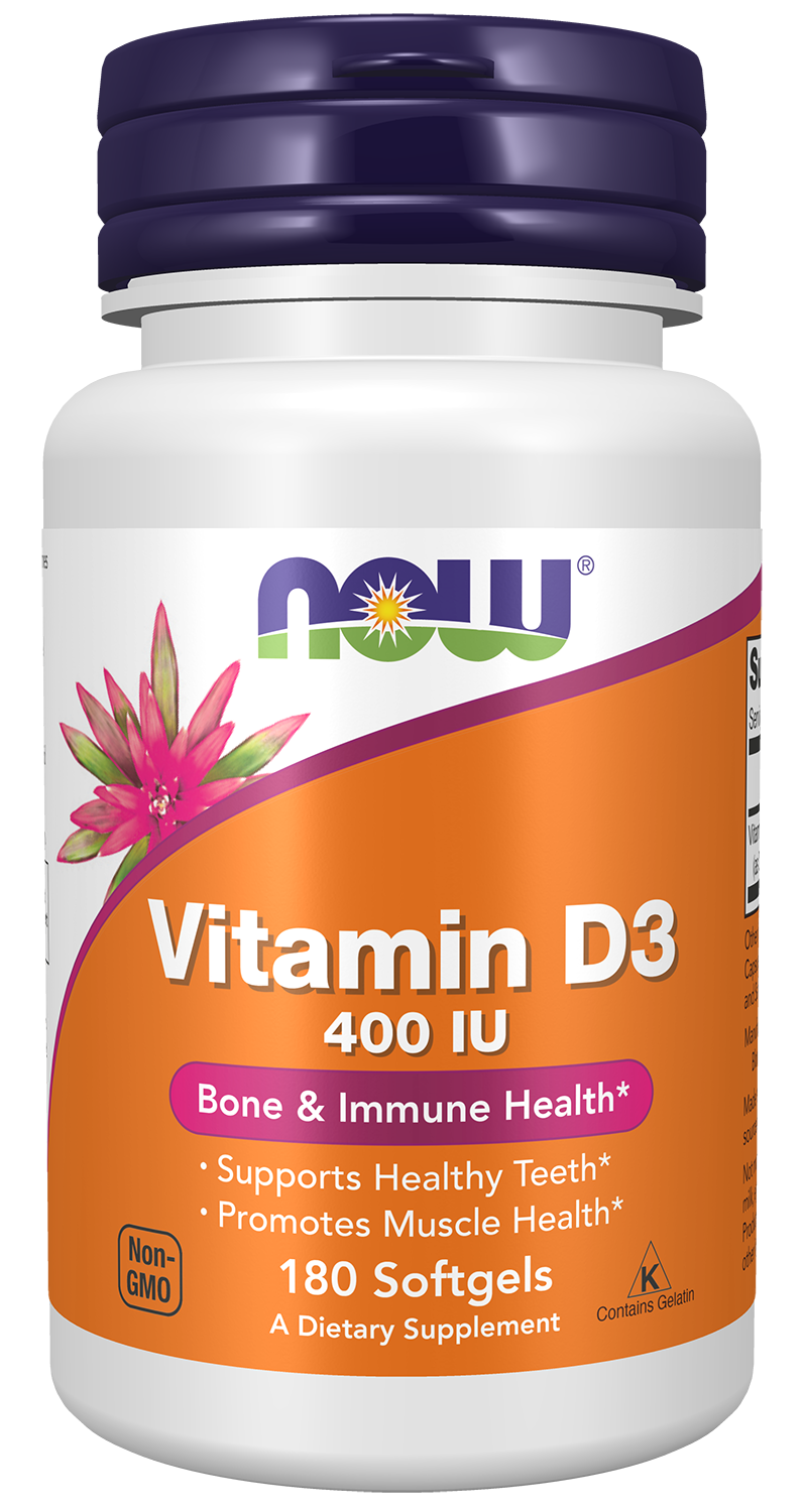 NOW Supplements, Vitamin D-3 400 IU, Strong Bones*, 180 Softgels
