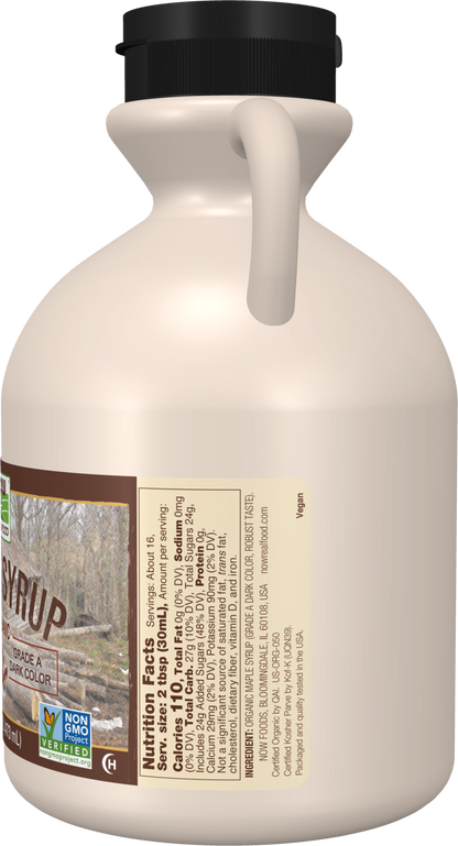 NOW Foods, Certified Organic Maple Syrup, Grade A Dark Color, 16 fl. oz