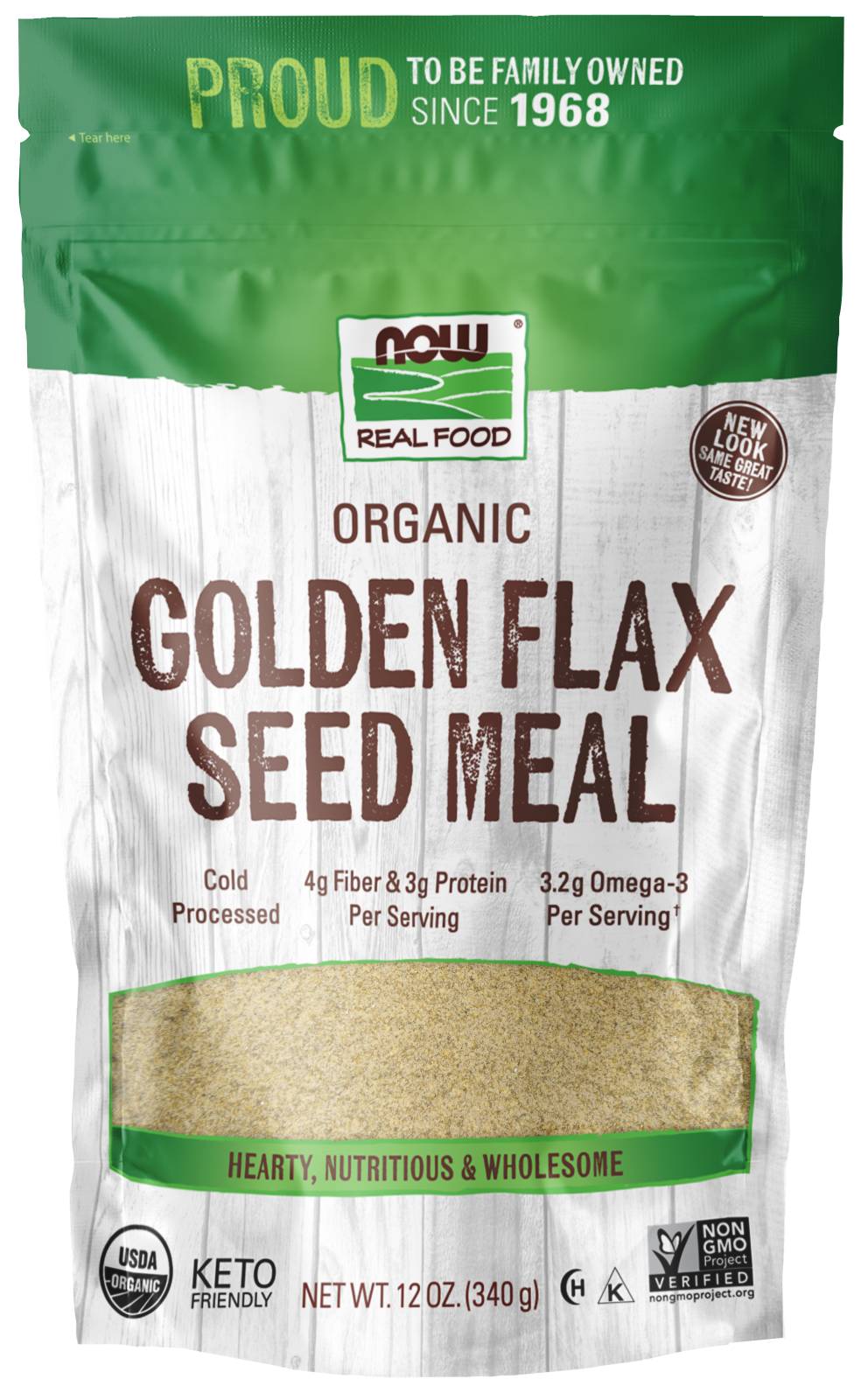 NOW Foods, Organic Golden Flax Seed Meal, Cold-Processed, 12 oz