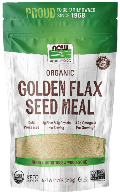 NOW Foods, Organic Golden Flax Seed Meal, Cold-Processed, 12 oz