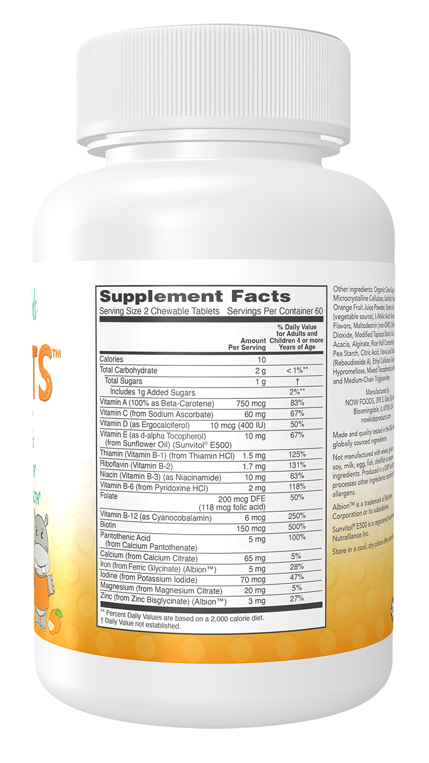 NOW Supplements, Kid Vits Multivitamin, Juicy Orange, 120 Chewable Tabs