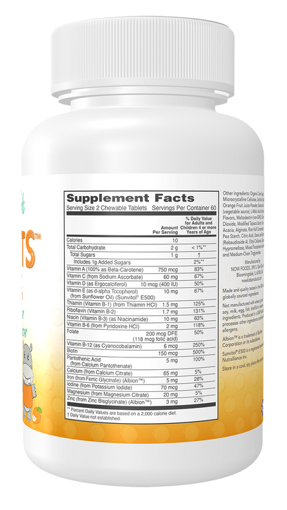 NOW Supplements, Kid Vits Multivitamin, Juicy Orange, 120 Chewable Tabs
