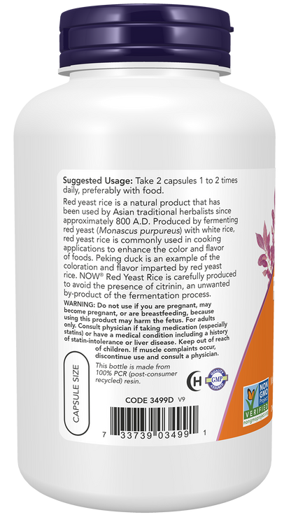 NOW Supplements, Red Yeast Rice 600 mg, Organic Red Yeast, 240 Veg Caps