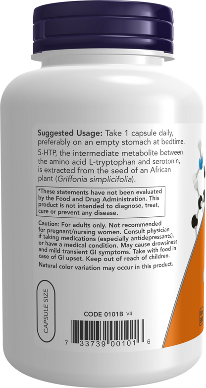 NOW Supplements, 5-HTP (5-hydroxytryptophan) 50 mg, 180 Veg Caps