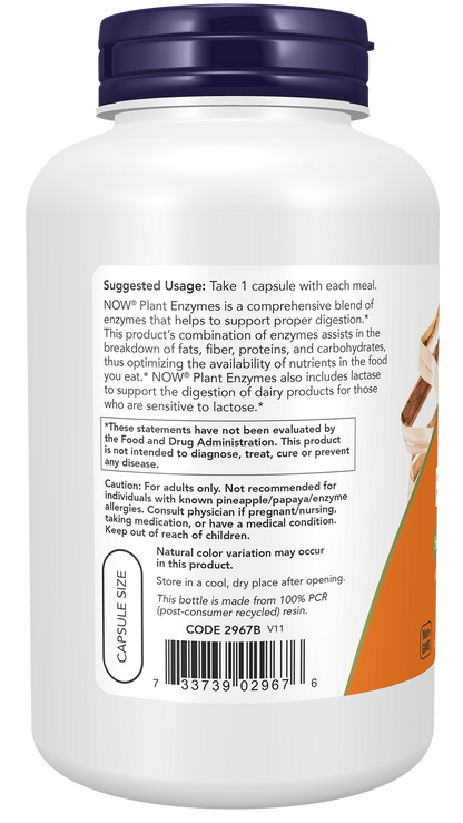 NOW Supplements, Plant Enzymes, Lactase, Protease, Bromelain, 240 Veg Caps