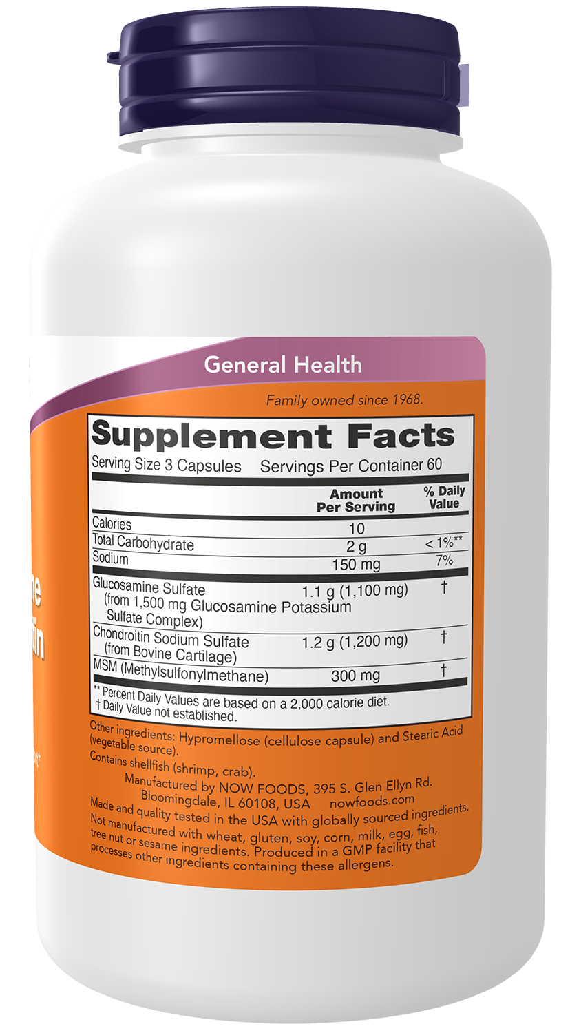 NOW Supplements, Glucosamine & Chondroitin with MSM, 180 Veg Caps