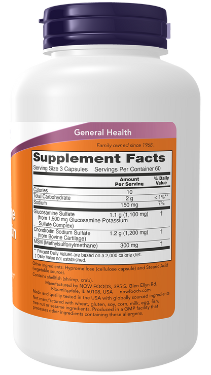 NOW Supplements, Glucosamine & Chondroitin with MSM, 180 Veg Caps