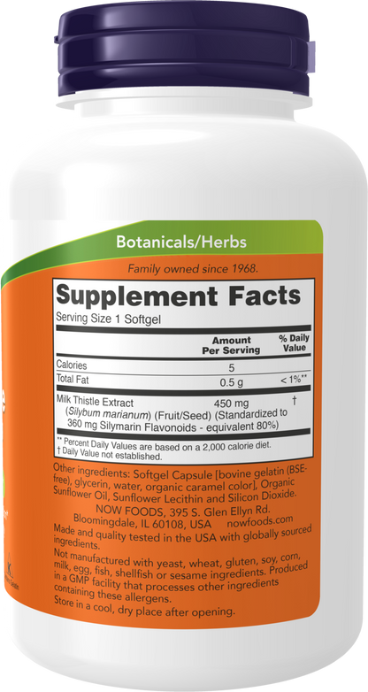 NOW Supplements, Silymarin Milk Thistle Extract, 450 mg, 120 Softgels
