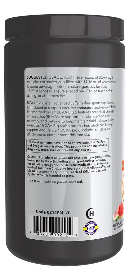 NOW Sports, BCAAs Big 6, Recovery Powder *, Watermelon Flavor, 600 g