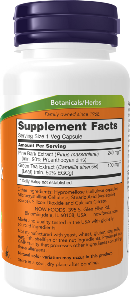 NOW Supplements, Pine Bark Extract 240 mg, 90% OPC Pine Bark, 90 Veg Caps