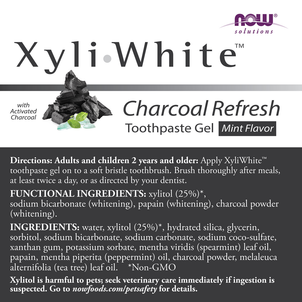 NOW Solutions, Xyliwhite™ Toothpaste Gel, Charcoal Refresh, Mint, 6.4 oz