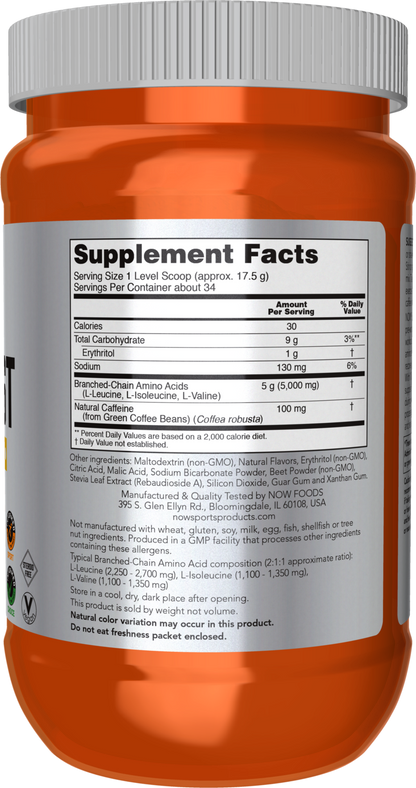 NOW Sports, BCAA Blast Powder, 5g, 100 mg Caffeine, Tropical Punch, 600 g
