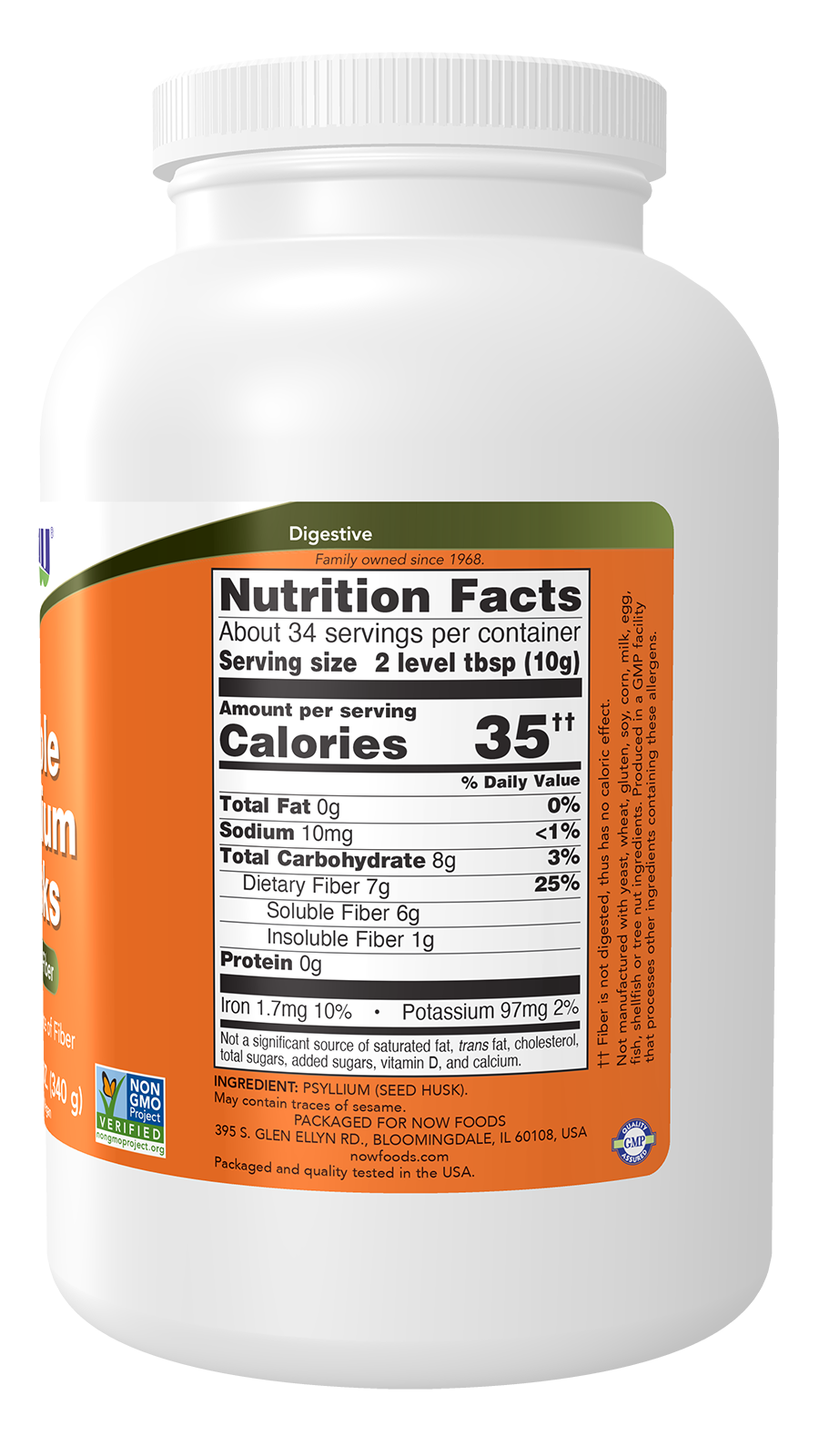 NOW Supplements, Whole Psyllium Husks, Soluble Fiber, 12 oz