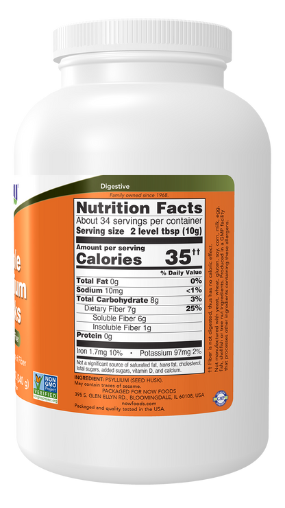 NOW Supplements, Whole Psyllium Husks, Soluble Fiber, 12 oz